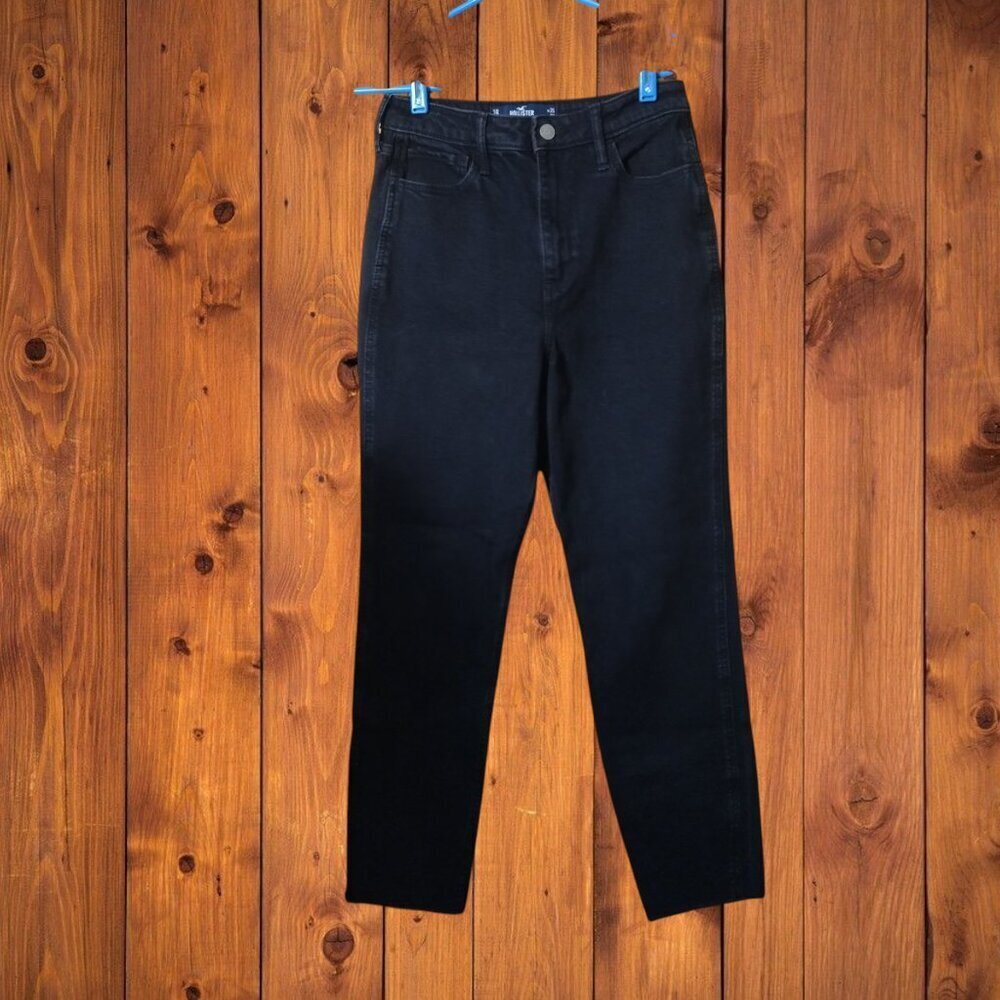 Hollister Ultra High Rise Mom Jeans Size 3R W26 L27 Black  Raw Hem Denim Jeans
